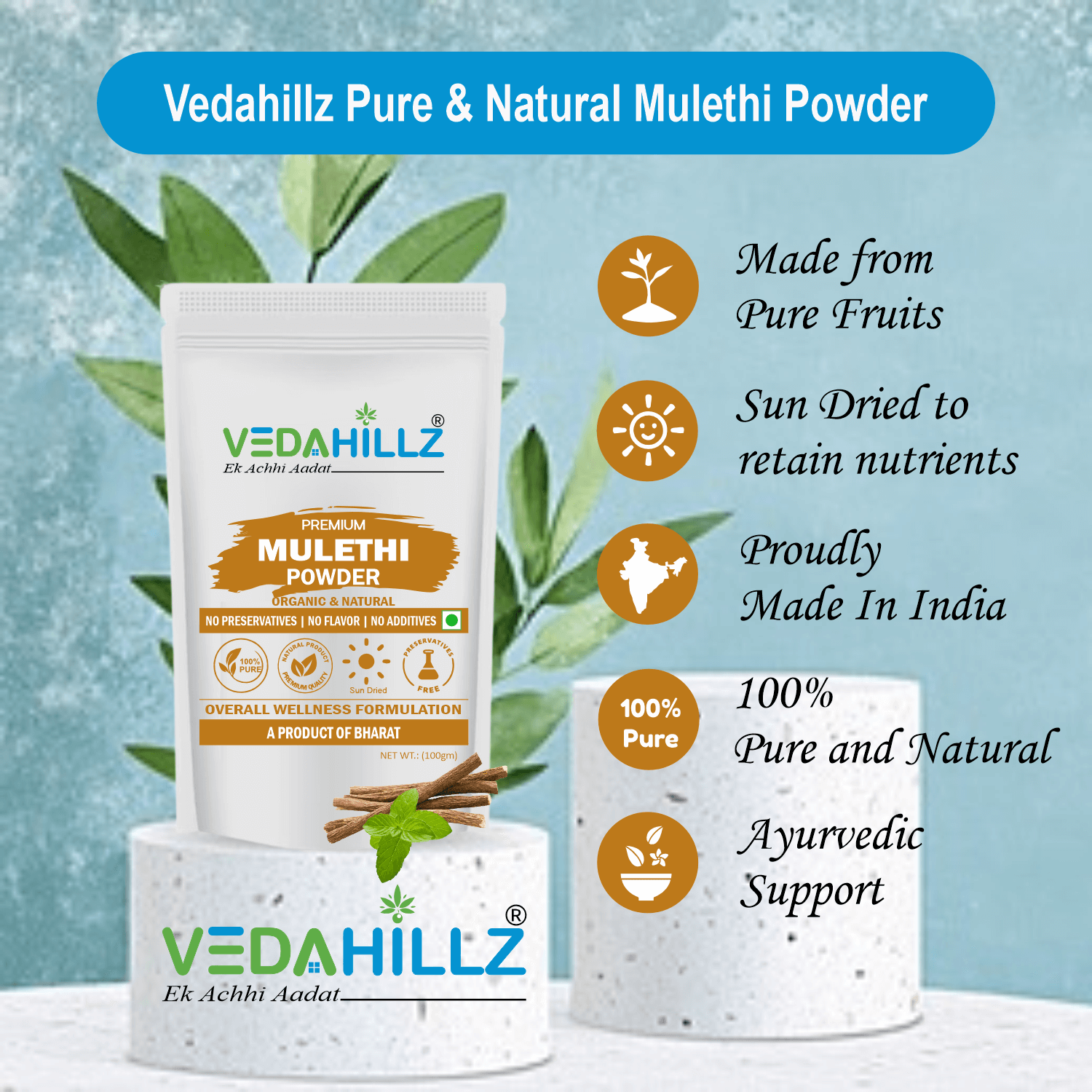 Vedahillz Mulethi Powder Made from Carefully Selected Licorice Roots